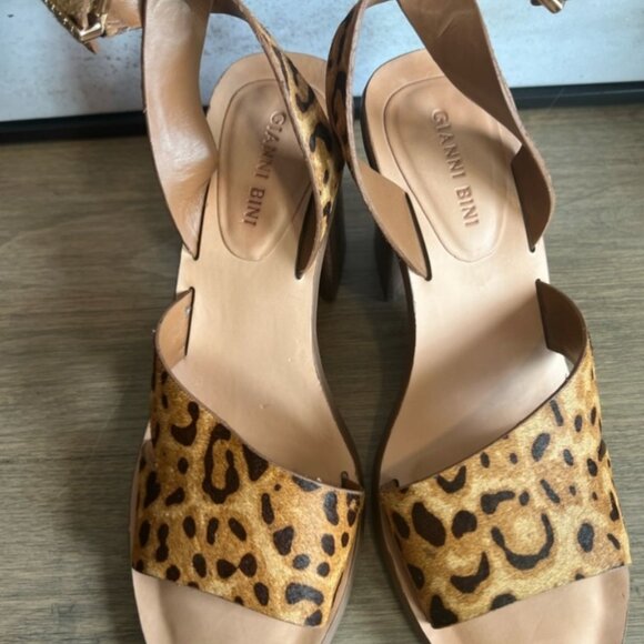 Leopard Calfhair Animal Print Strappy Heels Shoes Gianni Bini Marilane - Picture 9 of 9